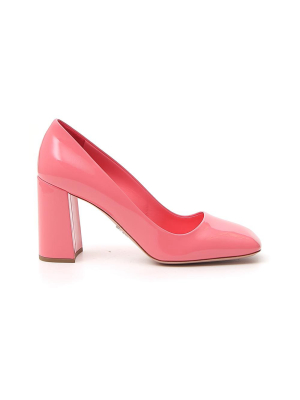 Prada Square Toe Block Heel Pumps