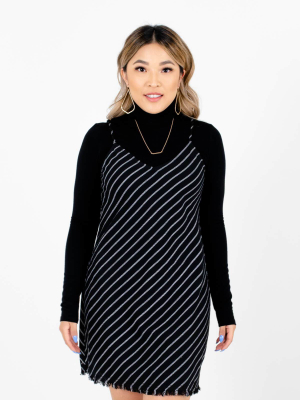 My Way Black Striped Mini Dress