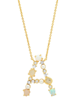 Tai Opal Stone Crusted Initial Necklaces