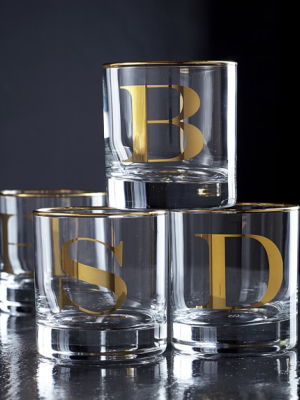 Williams Sonoma Gold Monogram Double Old-fashioned Glasses