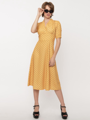 Mustard & Navy Polka Dot Tia Swing Dress