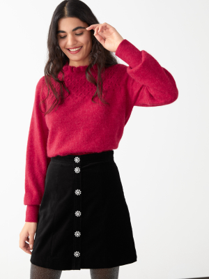 Ruffled Collar Wool Knit Sweater