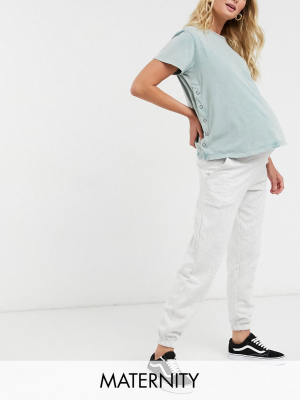 New Look Maternity Overbump Cuffed Sweatpants In Mid Gray