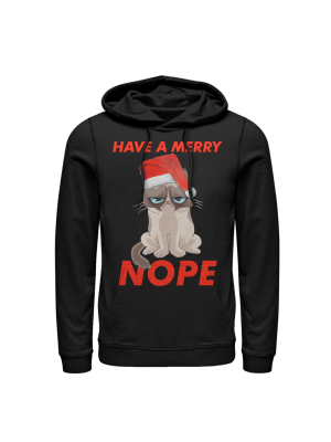 Men's Grumpy Cat Have A Merry Nope Pull Over Hoodie