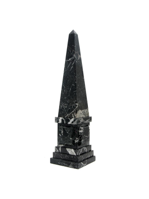 Atlas Collection Black Zebra 20" Marble Obelisk