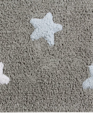 Tricolor Stars Washable Rug In Grey & Blue