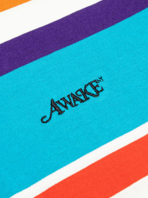 Awake Embroidered Logo L/s Striped Tee - Lime Green