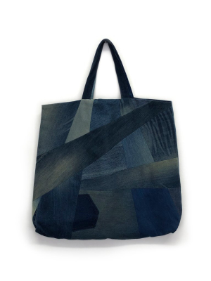 Slash Tote In Blue Patchwork