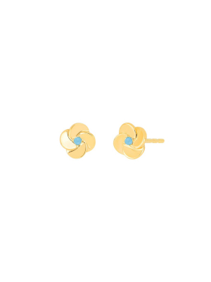 Petal Turquoise Studs - Yellow Gold