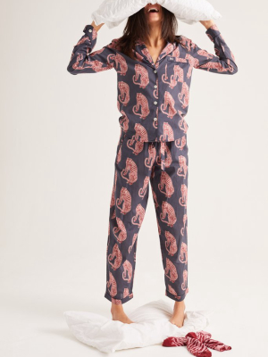 Long Pyjama Set Sansindo Tiger Print Navy/pink