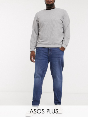 Asos Design Plus Tapered Jeans In Dark Wash Blue