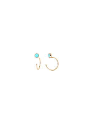 14k Turquoise Tiny Open Hoop Earrings