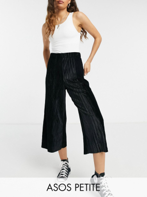 Asos Design Petite Velvet Plisse Culotte In Black