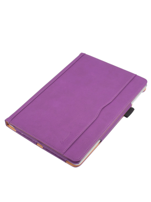 Insten - 9.7 Inch Ipad 5/6, Pu Leather Case, Slim Folding Folio, Pencil Holder, Auto Wake/sleep, 3 Angles, Magnetic Closure Strip, Purple