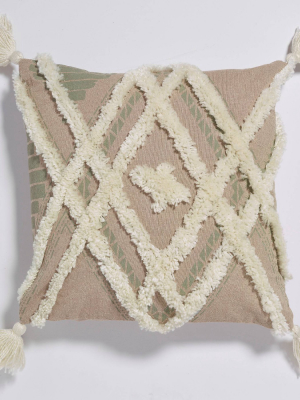 18"x18" Diamond Tufting With Tassels Throw Pillow Taupe - Sure Fit