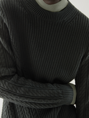 Cotton-merino Wool Mix Cable Knit Detail Jumper