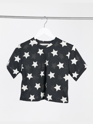 Outrageous Fortune Sleepwear Cropped T Shirt In Black Star Print