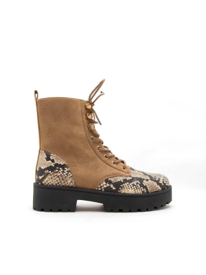 Warfare-04a Taupe Lace Up Booties
