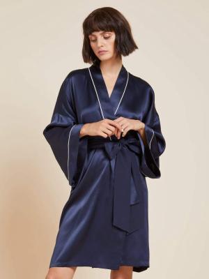 Mimi Navy Silk Satin Robe