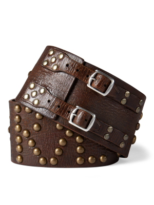 Studded Leather Wide Belt