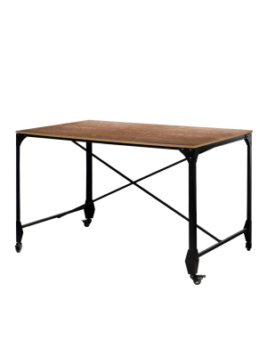 Industrial Style Home Office Desk With Rectangular Wooden Top And Metal Legs Brown/bronze - Benzara