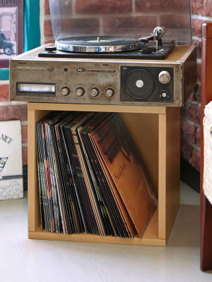 Way Basics Eco Stackable Vinyl Record Storage Cube Natural Wood Grain