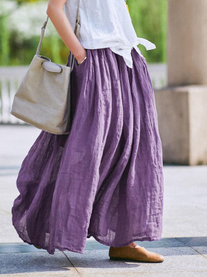 Plus Size - 100% Linen Women Pure Color Skirt