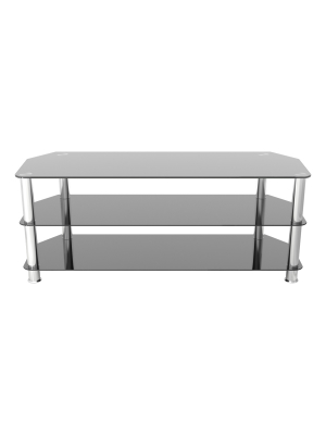 60" Tv Stand With Glass Shelves - Silver/black