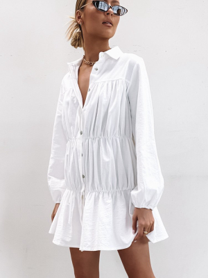 Theodossia Tiered Long Sleeve Dress White