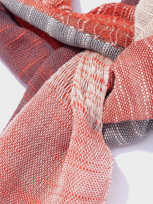 Kobo Oriza, Red, Grey, And Beige Shima, Slub Scarf