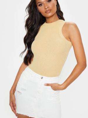 White Distressed Denim Stretch Skirt