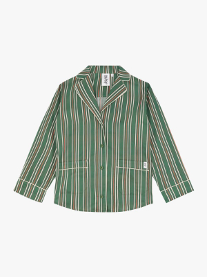 Women's Pencil Stripe Classic Cotton Pyjama Top Green