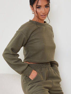 Petite Khaki Brushed Sweat Oversized Sweater