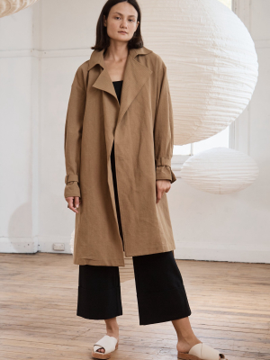 Sumi Belted Oversized Cotton-linen Trench Coat