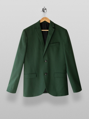 Green Skinny Single Breasted Suit Blazer With Notch Lapels