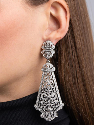 Silver And Crystal Large Prism Drop Clip Earrings