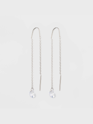 Round Clear Crystal Threader Earrings - A New Day™ Silver