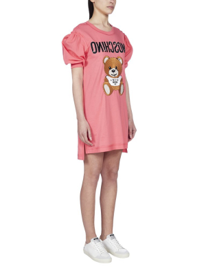 Moschino Teddy Embroidered Puff Sleeve T-shirt Dress