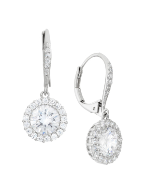 Sterling Silver 8mm Round-cut Cz Halo Leverback Earrings