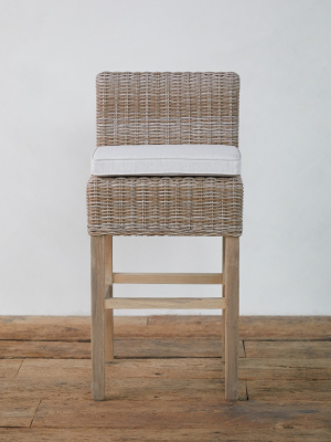 Wicker + Teak Bar Stool