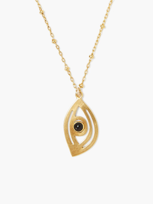 Grand Gold Evil Eye With Black Agate Necklace