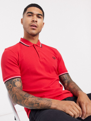 Fred Perry Twin Tipped Polo In Red