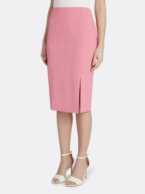 Windowpane Check Crepe Belted Skirt Suit