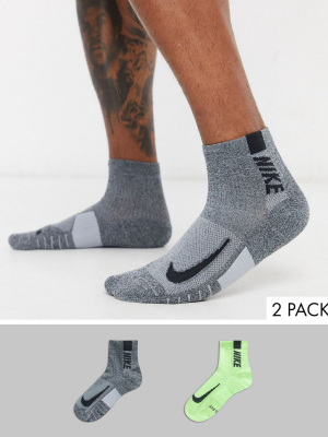 Nike Running 2 Pack Logo Socks In Neon