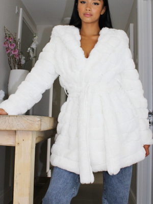 Petite Cream Bubble Fur Tie Front Coat