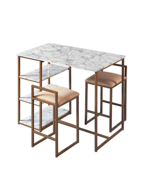 Marmo Breakfast Table Dining Set With Faux Marble Top Brass Finish - Versanora