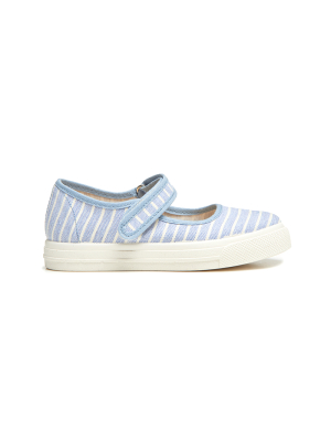 Canvas Striped Mary Jane Sneakers In Blue