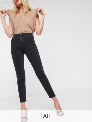 Stradivarius Tall Slim Mom Jean With Stretch In Black