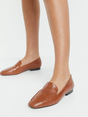 Asos Design Mindy Flat Loafers In Tan Croc
