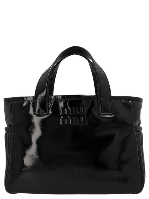 Miu Miu Logo Embossed Strapped Tote Bag